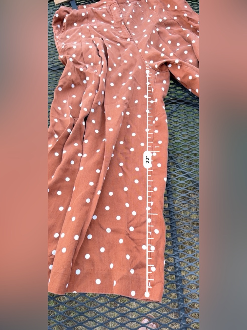 Anthropologie Rust Polka Dot A-Line Maxi Gaucho Wide leg pleated pant Medium - Picture 10 of 11